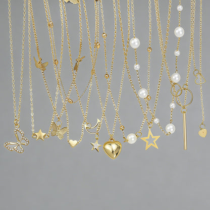 Butterfly Heart Layered Necklace Set