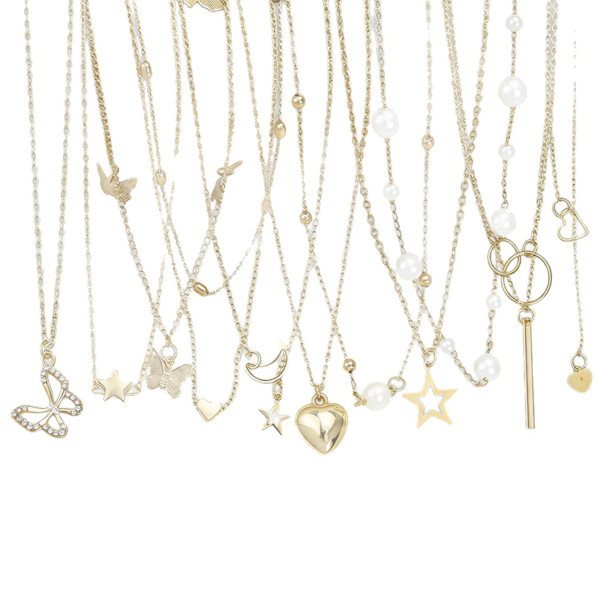 Butterfly Heart Layered Necklace Set