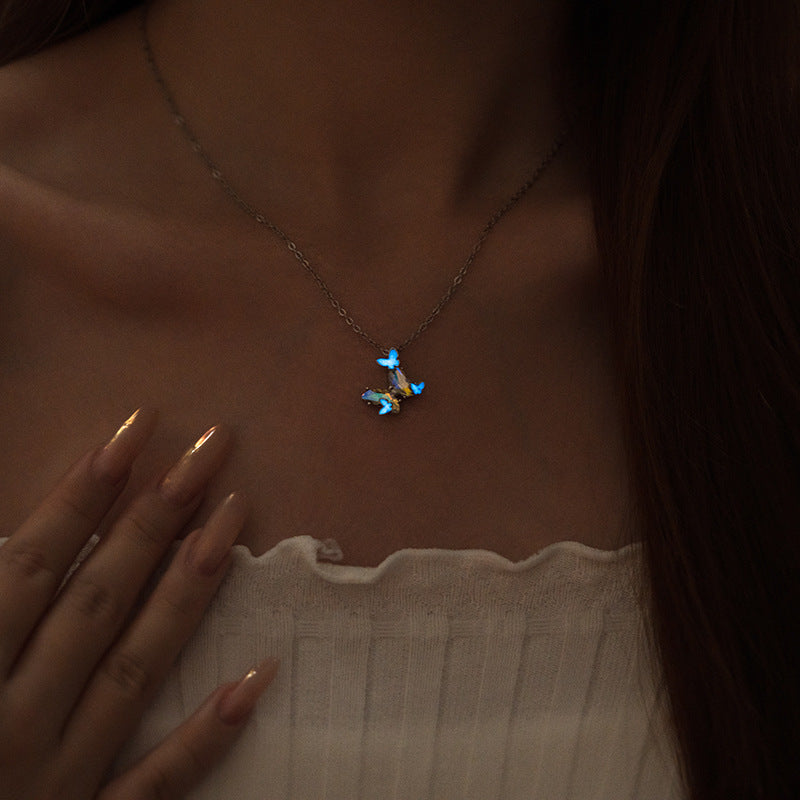 Butterfly Luminous Necklace Women Elegant Adjustable Chain