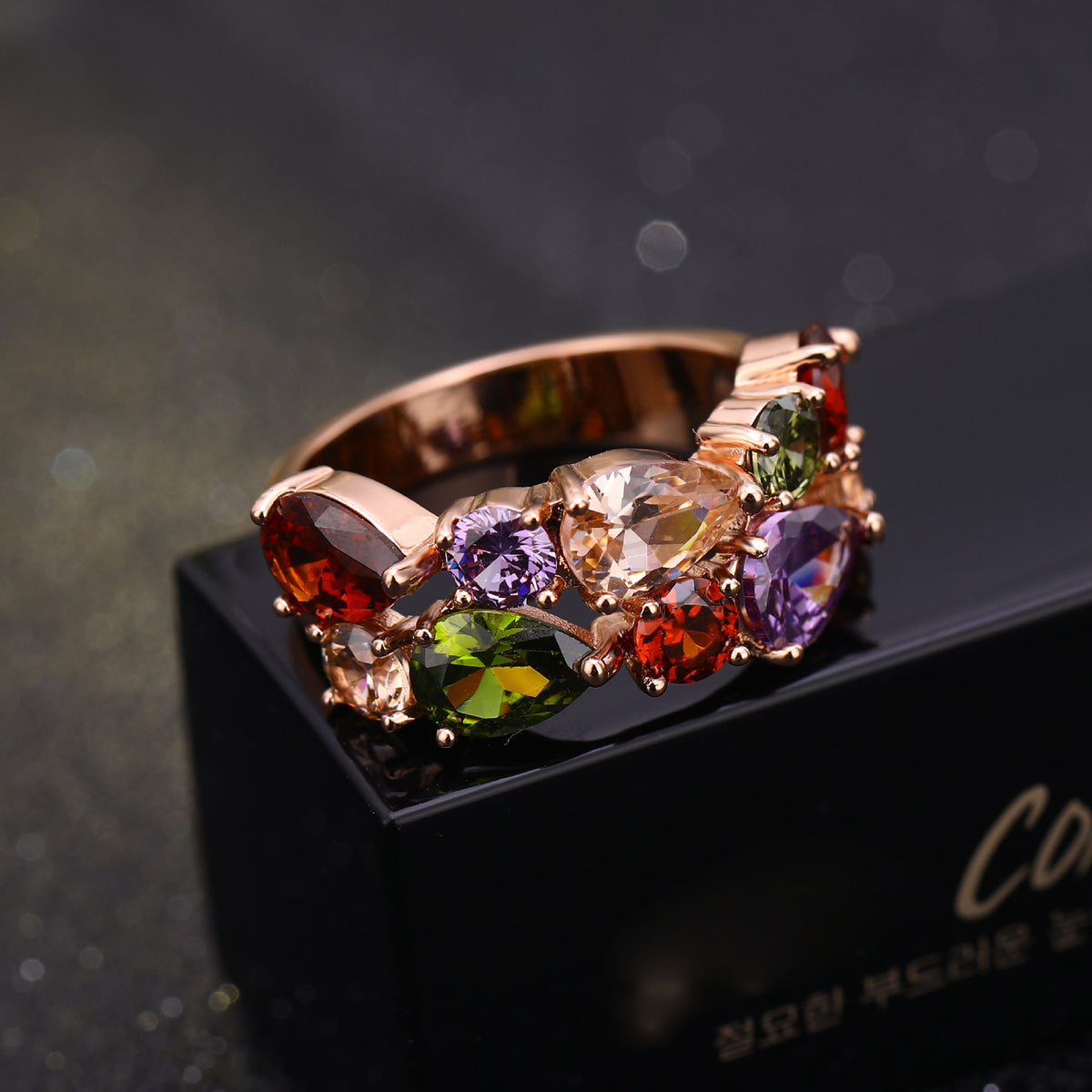 Butterfly Multicolor Zircon Gold Plated Ring