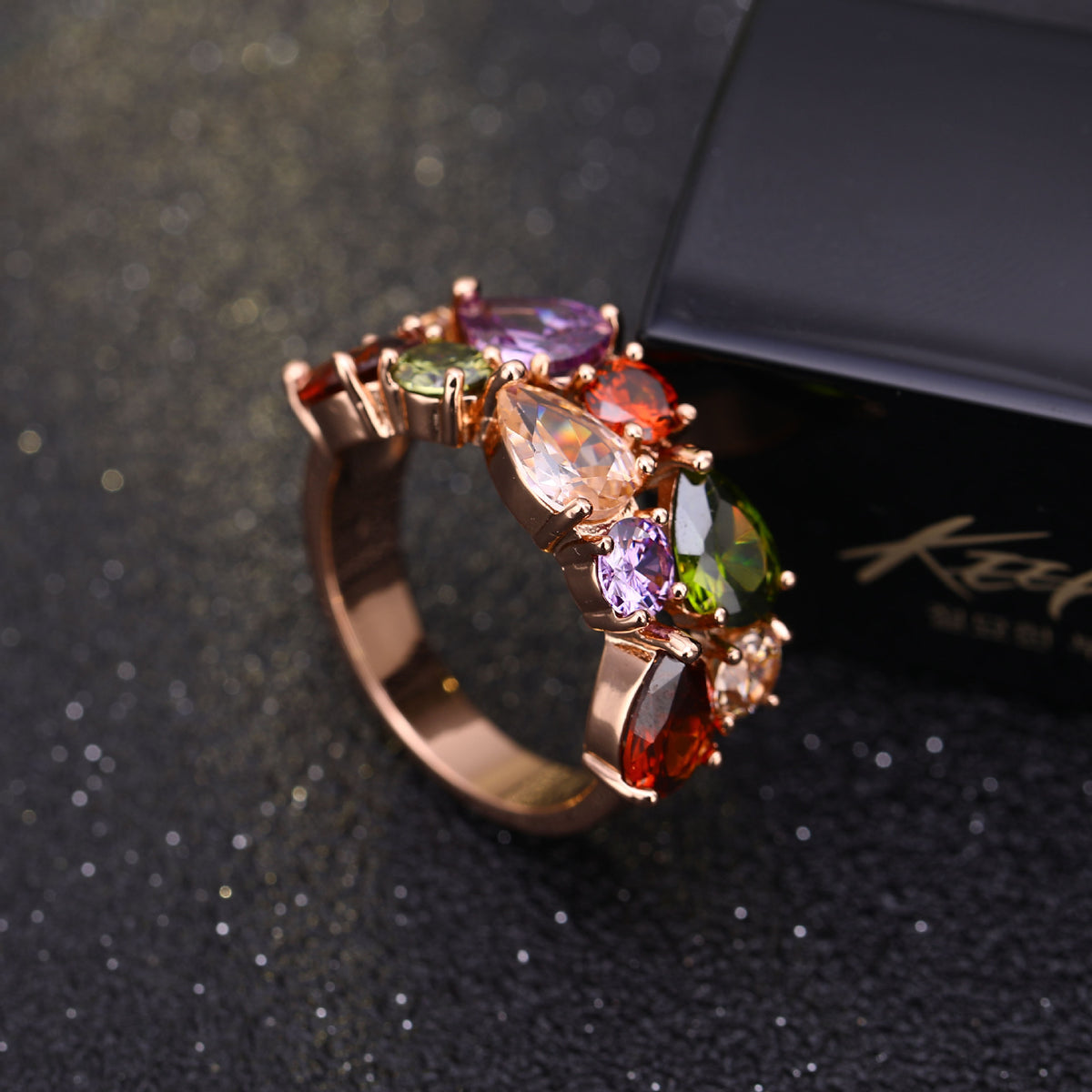 Butterfly Multicolor Zircon Gold Plated Ring