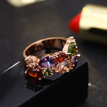 Butterfly Multicolor Zircon Gold Plated Ring