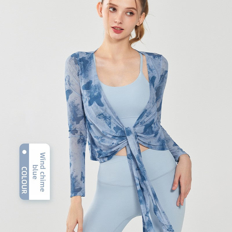 Butterfly Print Breathable Mesh Yoga Top