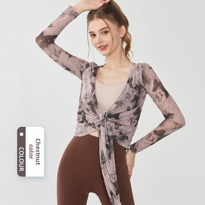 Butterfly Print Breathable Mesh Yoga Top