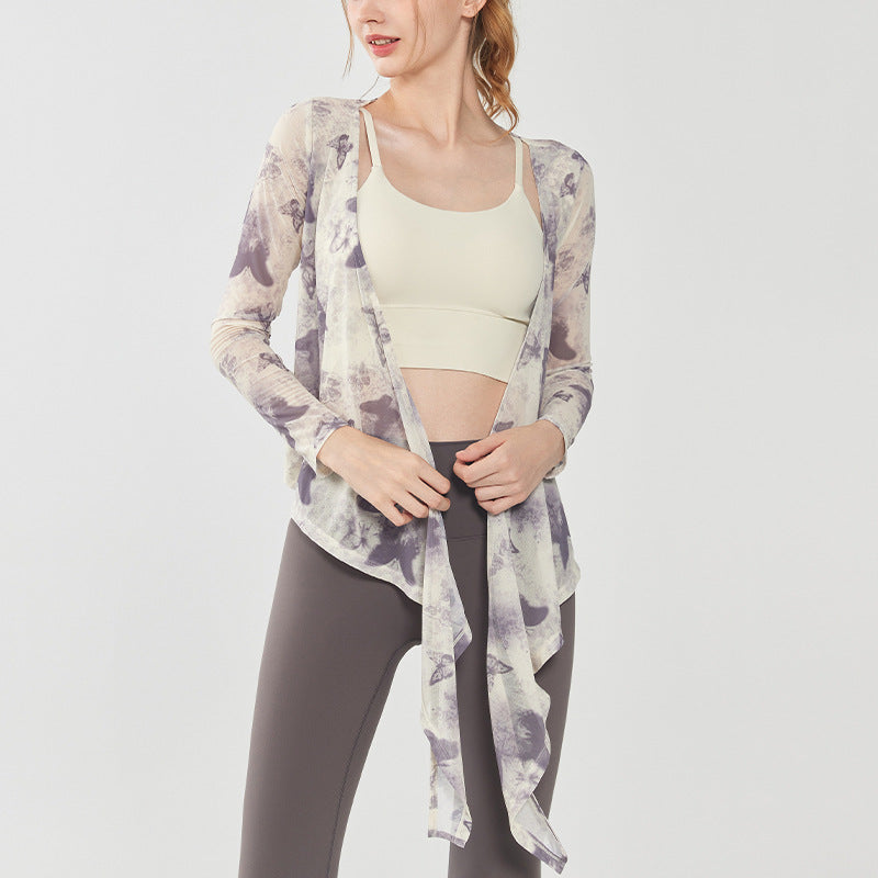 Butterfly Print Breathable Mesh Yoga Top