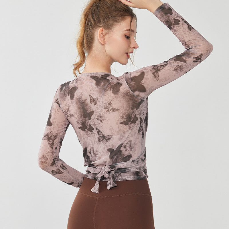 Butterfly Print Breathable Mesh Yoga Top