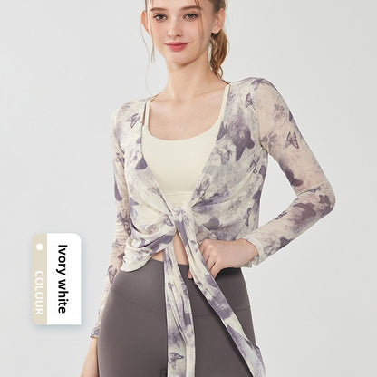 Butterfly Print Breathable Mesh Yoga Top