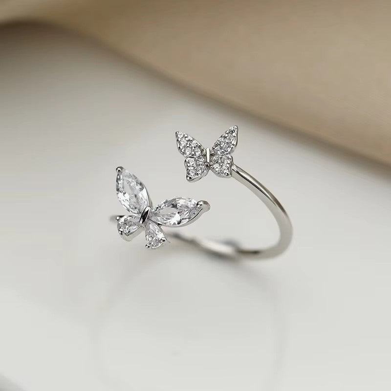 Butterfly Ring Adjustable Open Ring Women Light Luxury