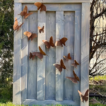 Butterfly Rusted Metal Wall Art Set for Garden Home Decoration