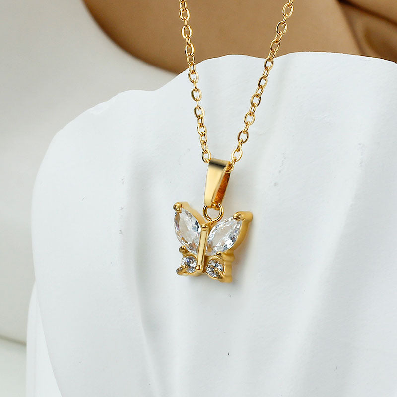Butterfly Zircon Necklace Gold Plated Jewelry