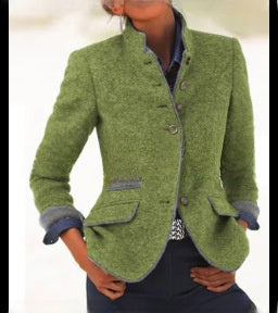 Button color-block woolen coat