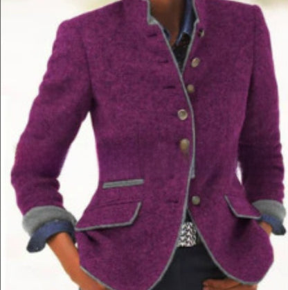Button color-block woolen coat