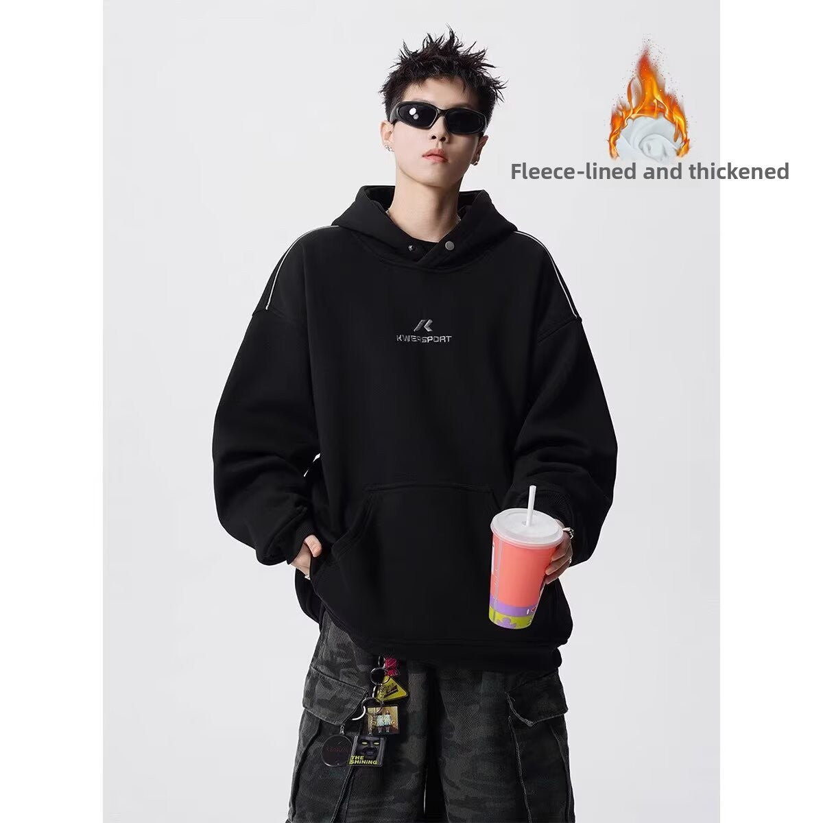 Button Design Hooded Sweatshirt
