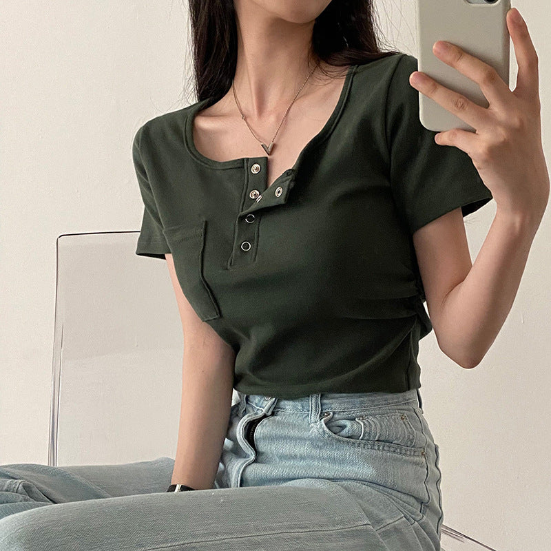 Button-down knitted short-sleeved shirt