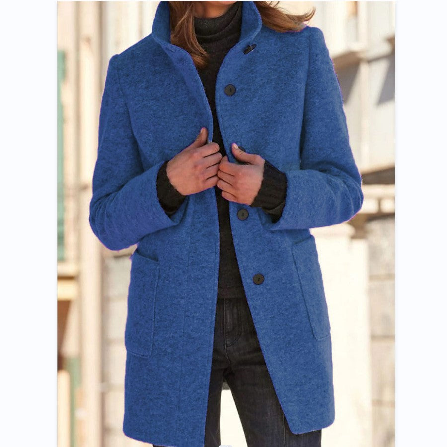 Button-down woolen coat