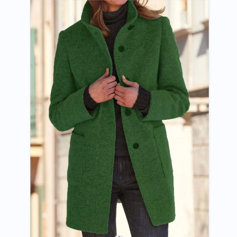 Button-down woolen coat