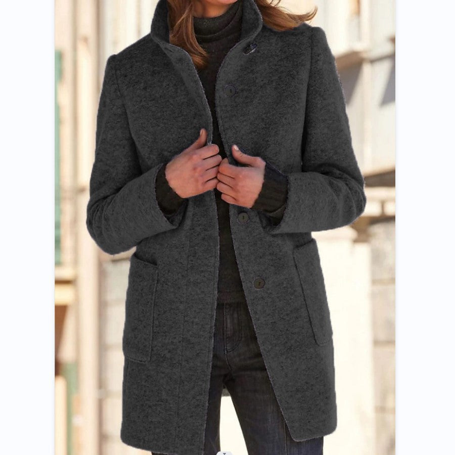 Button-down woolen coat