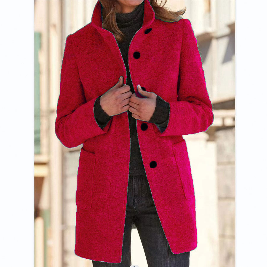 Button-down woolen coat