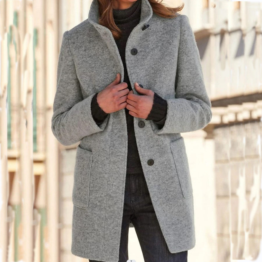 Button-down woolen coat