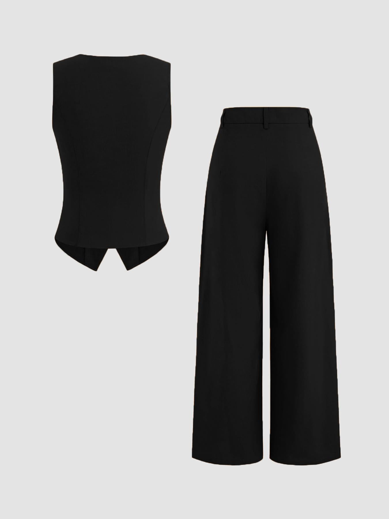 Button vests and mid-waist pocket wide-leg pants