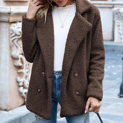 Buttoned Fuzzy Women's Plush Coat