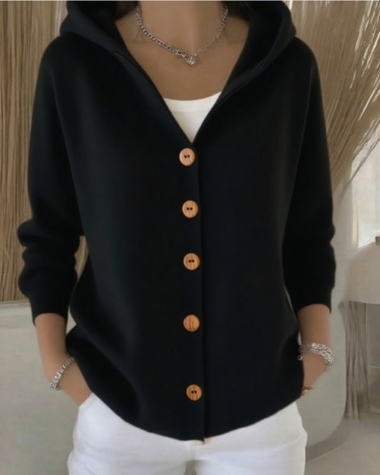 Buttoned knitted hooded sweater
