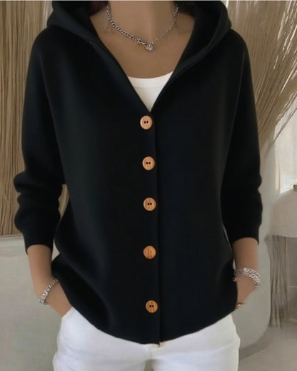 Buttoned knitted hooded sweater
