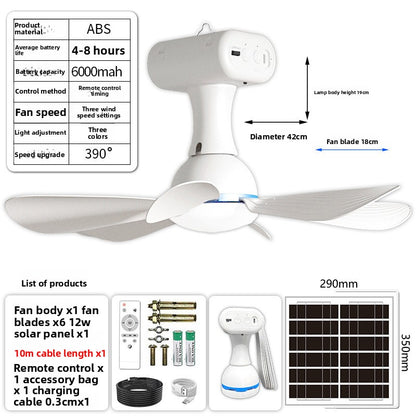 Multifunctional Solar Rechargeable Ceiling Fan Outdoor Use