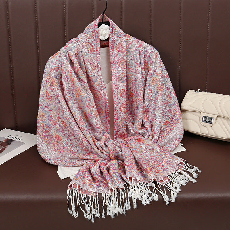 Light-luxury Jacquard Cashew Tassel Fashion Shawl for Women