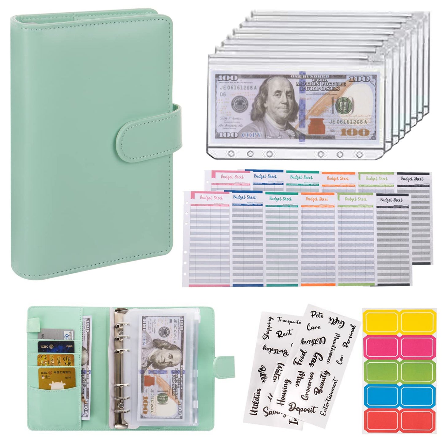 Macaron Loose-Leaf Leather Notebook with Zipper Wallet Bag