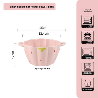 Cream Style Double Ear Soup Bowl for Dining and Meals