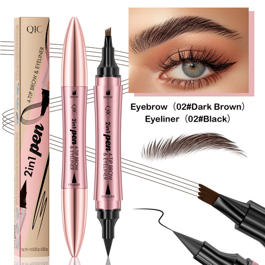 Double-headed 3D Eyebrow Pencil & Eyeliner - Four-fork Design
