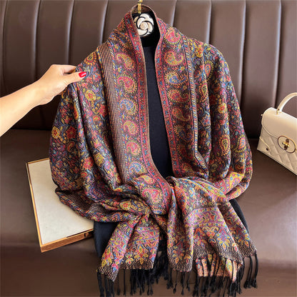 Light-luxury Jacquard Cashew Tassel Fashion Shawl for Women