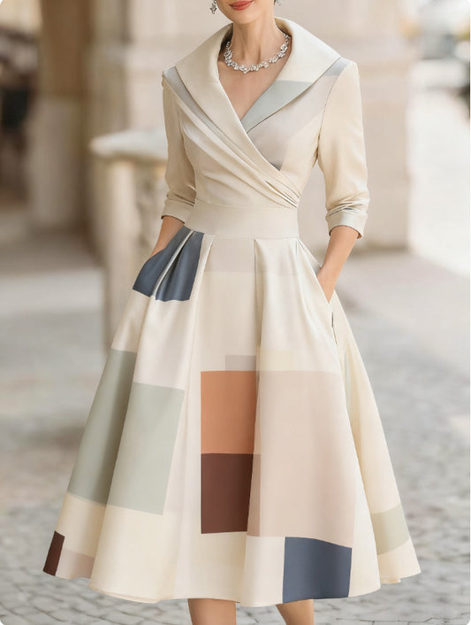 Elegant Formal French-Style Waist-Cinched Dress for Women