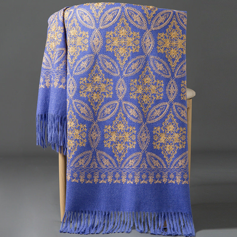 Buy Autumn Winter Golden Silk Lily Embroidered Xinjiang Cashmere