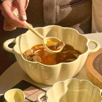 Double Eared Ceramic Soup Bowl with Floral Design