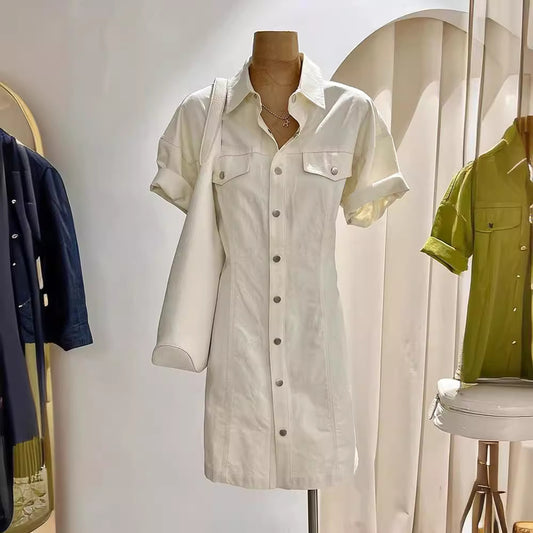 Summer Designer Niche New Polo-Neck Shirt Dress Stylish Look