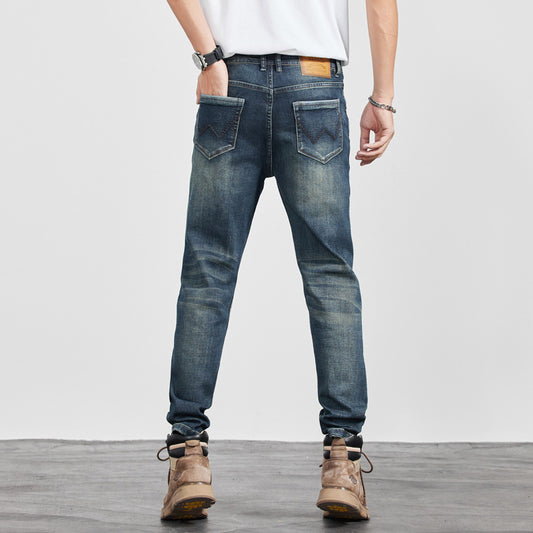 Mens Retro Yellow-Clay Blue Versatile Straight-Cut Casual Long Pants