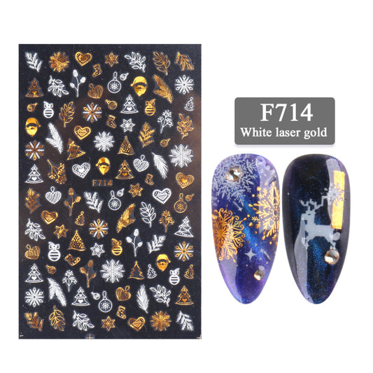 3D Christmas Nail Art Stickers – Golden Laser Snowflake Set