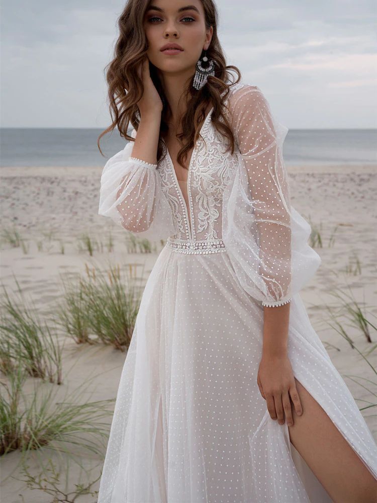Wish Mesh Split New Light Women's Wedding Dress – Elegant