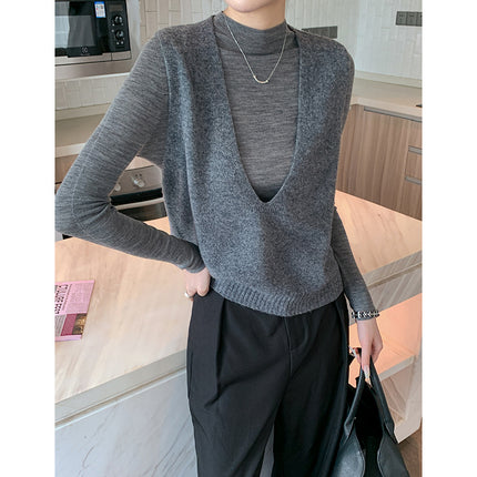 Buy Elegant Deep V-Neck Pure Wool Layered Knit Vest for Women