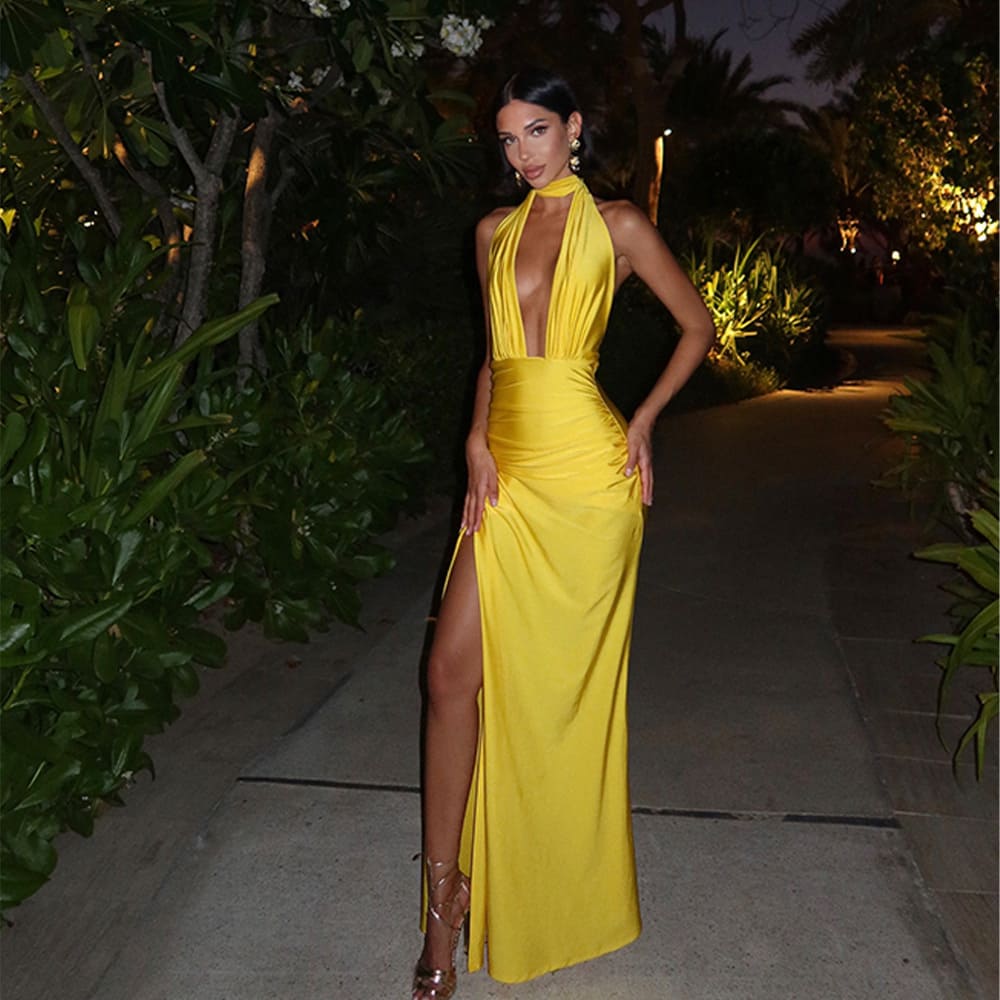 Only Invites Halter Backless Maxi Dress Elegant Party Wear