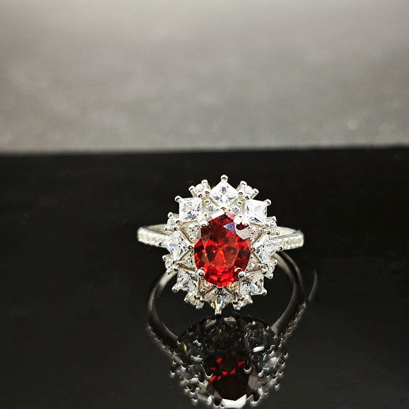 Buy S925 Silver Ring Adjustable Opening Red Zircon Stone