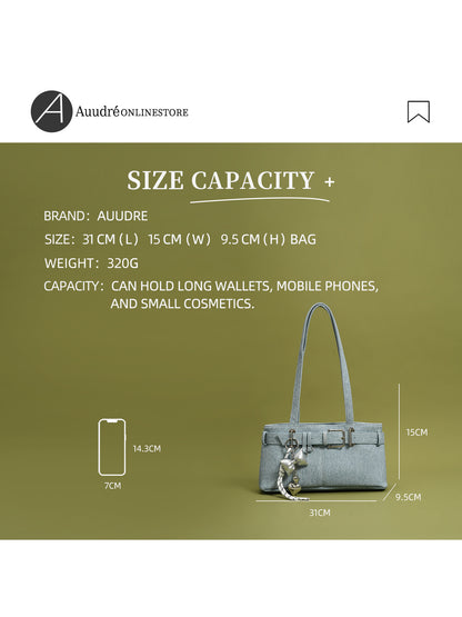 Soft PU Baguette Shoulder Bag with Pendant Daily Chic Style