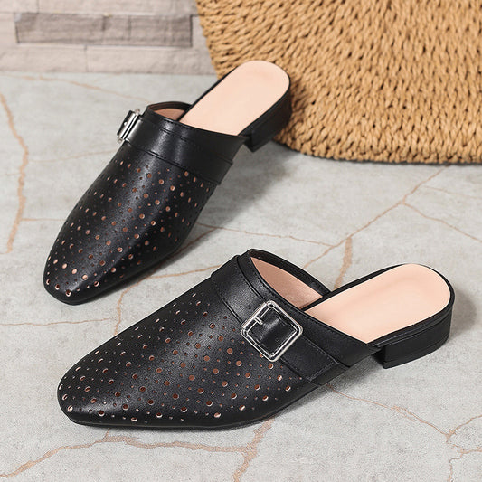 Closed Toe Back Strap Buckle Flat Women's Slippers