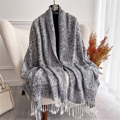 Light-luxury Jacquard Cashew Tassel Fashion Shawl for Women