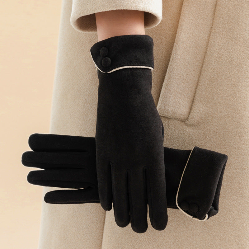 Warm Fleece-Lined Women's Gloves with Graceful Bow Design