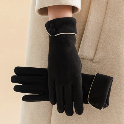 Warm Fleece-Lined Women's Gloves with Graceful Bow Design