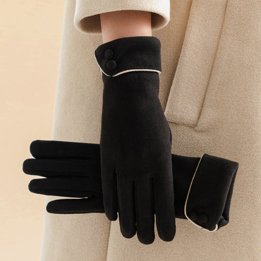 Warm Fleece-Lined Women's Gloves with Graceful Bow Design