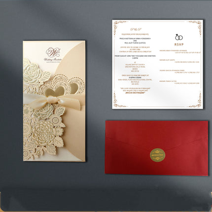 Chinese Style Wedding Invitation Vertical Ribbon Design Cards